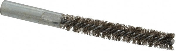 Value Collection - 3/8" Diam Helical Stainless Steel Tube Brush - Double Spiral, 0.008" Filament Diam, 2-23/64" Brush Length, 4" OAL, 3/16-24 Female Shank - Exact Tooling