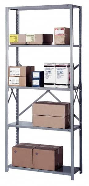 Lyon - 5 Shelf Starter Open Steel Shelving - 600 Lb Capacity, 36" Wide x 84" High x 12" Deep, Gray - Exact Tooling