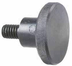 Morton Machine Works - 5/16-18 Knurled Shoulder Grade C-12L14 Steel Thumb Screw - 2" OAL, 1-1/4" Head Diam x 1/4" Head Height, Black Oxide Finish - Exact Tooling