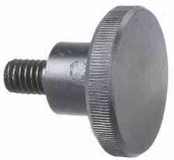 Morton Machine Works - 5/16-18 Knurled Shoulder Grade C-12L14 Steel Thumb Screw - 1-3/4" OAL, 1-1/4" Head Diam x 1/4" Head Height, Black Oxide Finish - Exact Tooling