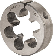 Interstate - M24x1.50 Metric Fine Thread, 2" Outside Diam High Speed Steel Round Die - Right Hand Thread, Adjustable - Exact Tooling