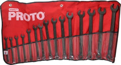 Proto - 15 Piece, 7mm to 21mm, 12 Point Combination Wrench Set - Metric Measurement Standard, Black Oxide Finish, Comes in Nylon Roll - Exact Tooling