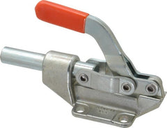 Lapeer - 850 Lb Load Capacity, Flanged Base, Carbon Steel, Standard Straight Line Action Clamp - 4 Mounting Holes, 0.33" Mounting Hole Diam, 5/8" Plunger Diam, Straight Handle - Exact Tooling