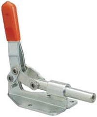 Lapeer - 300 Lb Load Capacity, Flanged Base, Carbon Steel, Standard Straight Line Action Clamp - 4 Mounting Holes, 0.222" Mounting Hole Diam, 1/2" Plunger Diam, Straight Handle - Exact Tooling