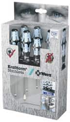 Wera - 6 Piece Phillips & Slotted Screwdriver Set - Blade Sizes: Width mm 3, 4, 5.5 & 6.5, Bit Sizes: Philips #1 & #2 - Exact Tooling