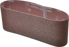 Norton - 4" Wide x 24" OAL, 50 Grit, Aluminum Oxide Abrasive Belt - Aluminum Oxide, Coarse, Coated, X Weighted Cloth Backing, Series R228 - Exact Tooling