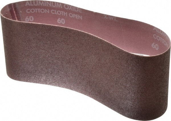 Norton - 4" Wide x 24" OAL, 60 Grit, Aluminum Oxide Abrasive Belt - Aluminum Oxide, Medium, Coated, X Weighted Cloth Backing, Series R228 - Exact Tooling