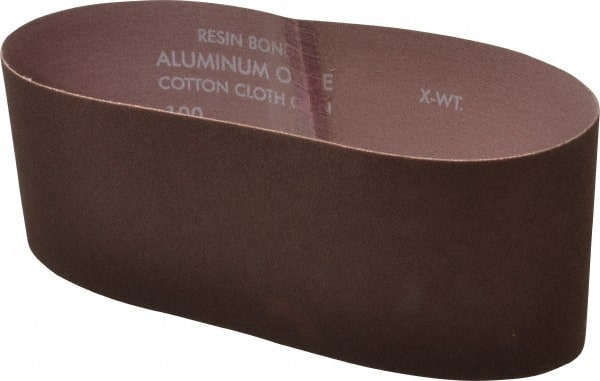 Norton - 4" Wide x 24" OAL, 100 Grit, Aluminum Oxide Abrasive Belt - Aluminum Oxide, Fine, Coated, X Weighted Cloth Backing, Series R228 - Exact Tooling