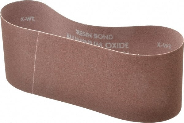 Norton - 4" Wide x 24" OAL, 120 Grit, Aluminum Oxide Abrasive Belt - Aluminum Oxide, Fine, Coated, X Weighted Cloth Backing, Series R228 - Exact Tooling