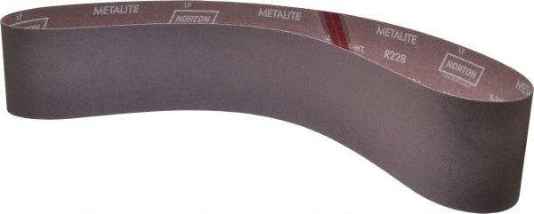 Norton - 4" Wide x 54" OAL, 120 Grit, Aluminum Oxide Abrasive Belt - Aluminum Oxide, Fine, Coated, X Weighted Cloth Backing, Series R228 - Exact Tooling