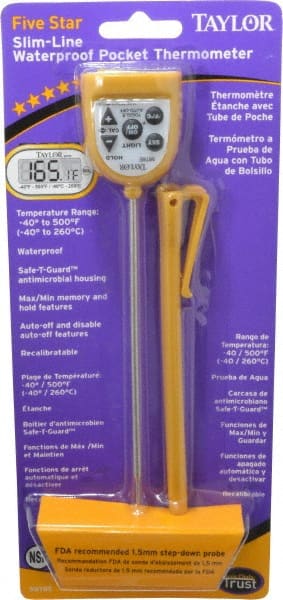 Taylor - -58 to 500°F Pocket Digital Thermometer - LCD Display, 1.5 Volts - Exact Tooling