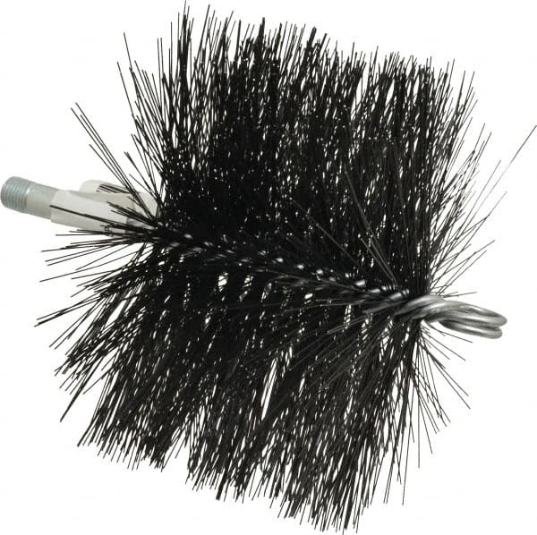 Schaefer Brush - 4-1/2" Brush Length, 6-1/2" Diam, Double Stem, Double Spiral Tube Brush - 7-1/2" Long, Tempered Steel Wire, 1/4" NPT Male Connection - Exact Tooling