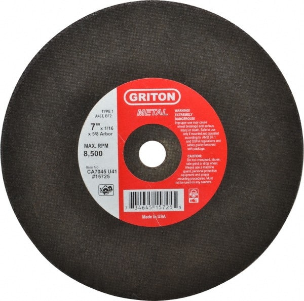 Made in USA - 7" 46 Grit Aluminum Oxide Cutoff Wheel - 1/16" Thick, 5/8" Arbor, 8,732 Max RPM, Use with Circular Saws - Exact Tooling