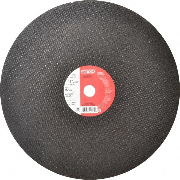 Made in USA - 16" 36 Grit Aluminum Oxide Cutoff Wheel - 5/32" Thick, 1" Arbor, 3,820 Max RPM, Use with Stationary Tools - Exact Tooling