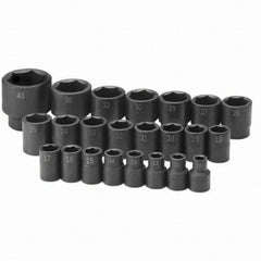SK - 1/2" Drive Standard Impact Socket Set - 10 to 46mm, Metric Measurement Standard - Exact Tooling