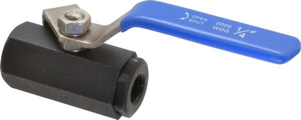 Midwest Control - 1/4" Pipe, Carbon Steel Standard Ball Valve - 1 Piece, Inline - One Way Flow, FNPT x FNPT Ends, Lever Handle, 1,000 WOG - Exact Tooling