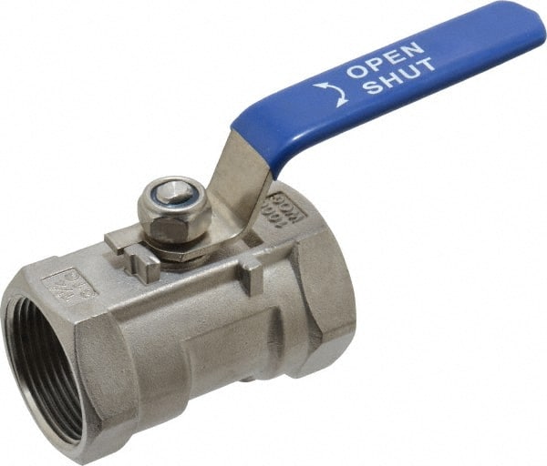 Midwest Control - 1-1/4" Pipe, Standard Port, Stainless Steel Standard Ball Valve - 1 Piece, Inline - One Way Flow, FNPT x FNPT Ends, Lever Handle, 1,000 WOG - Exact Tooling