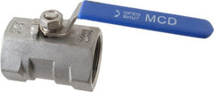 Midwest Control - 1-1/2" Pipe, Standard Port, Stainless Steel Standard Ball Valve - 1 Piece, Inline - One Way Flow, FNPT x FNPT Ends, Lever Handle, 1,000 WOG - Exact Tooling