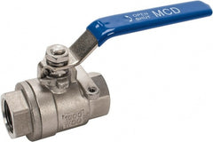 Midwest Control - 3/4" Pipe, Stainless Steel Standard Ball Valve - 2 Piece, Inline - One Way Flow, FNPT x FNPT Ends, Lever Handle, 1,000 WOG, 150 WSP - Exact Tooling