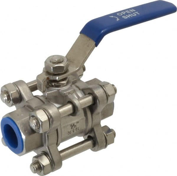Midwest Control - 1/2" Pipe, Full Port, Stainless Steel Standard Ball Valve - 3 Piece, Inline - One Way Flow, FNPT x FNPT Ends, Lever Handle - Exact Tooling