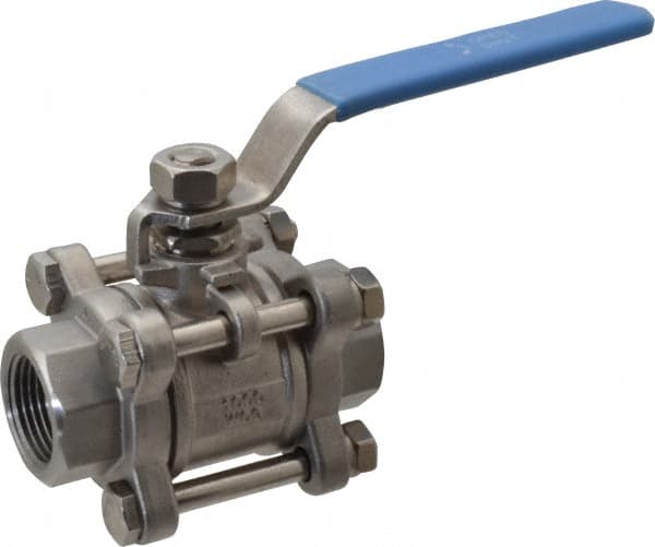 Midwest Control - 3/4" Pipe, Full Port, Stainless Steel Standard Ball Valve - 3 Piece, Inline - One Way Flow, FNPT x FNPT Ends, Lever Handle - Exact Tooling