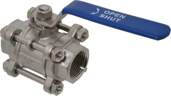 Midwest Control - 1" Pipe, Full Port, Stainless Steel Standard Ball Valve - 3 Piece, Inline - One Way Flow, FNPT x FNPT Ends, Lever Handle - Exact Tooling