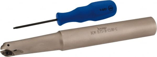 Iscar - 3/4" Cut Diam, 0.61" Max Depth of Cut, 1" Shank Diam, 8" OAL, Indexable Ball Nose End Mill - 3" Head Length, Straight Shank, BCM Toolholder, BCR D.75 Insert - Exact Tooling