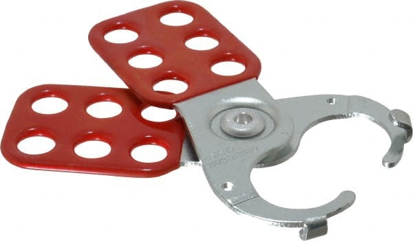 American Lock - Single Jaw, 1" Jaw Diam, 6 PadLocks, Steel Lockout Hasp - Scissor Action, 4-1/2" Long, Red - Exact Tooling