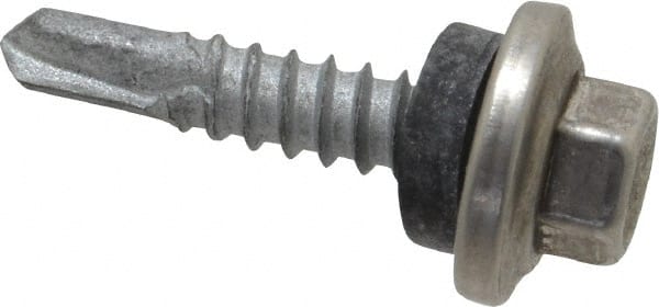 Buildex - #12-14, Hex Washer Head, Hex Drive, 1" Length Under Head, #2 Point, Self Drilling Screw - Stainless Steel Head, Steel Body - Exact Tooling