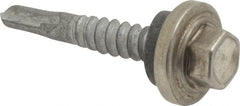 Buildex - #12-14, Hex Washer Head, Hex Drive, 1-1/4" Length Under Head, #2 Point, Self Drilling Screw - Stainless Steel Head, Steel Body - Exact Tooling
