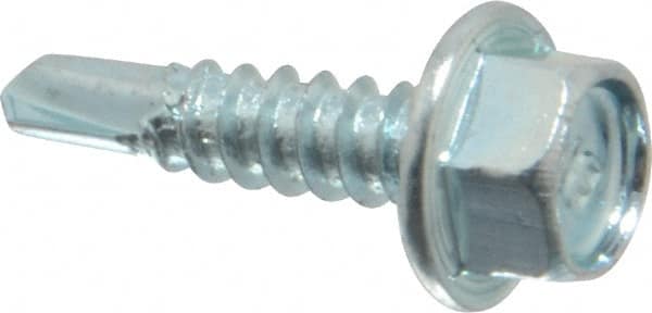 Buildex - #10, Hex Washer Head, Hex Drive, 3/4" Length Under Head, #3 Point, Self Drilling Screw - Steel - Exact Tooling