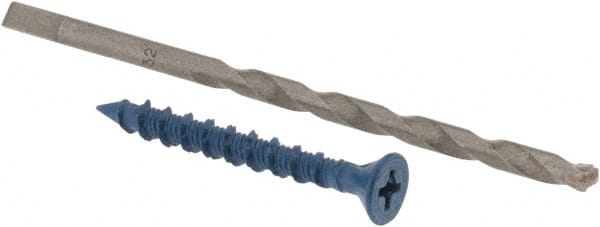 Made in USA - 3/16" Diam, 1-3/4" OAL, Phillips Drive, Concrete Screw & Masonry Fastener - Steel, Blue Climaseal Finish, Includes Drill Bit - Exact Tooling