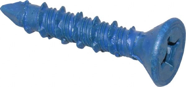 Made in USA - 1/4" Diam, 1-1/4" OAL, Phillips Drive, Concrete Screw & Masonry Fastener - Steel, Blue Climaseal Finish, Includes Drill Bit - Exact Tooling