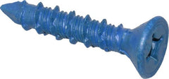 Made in USA - 1/4" Diam, 1-1/4" OAL, Phillips Drive, Concrete Screw & Masonry Fastener - Steel, Blue Climaseal Finish, Includes Drill Bit - Exact Tooling