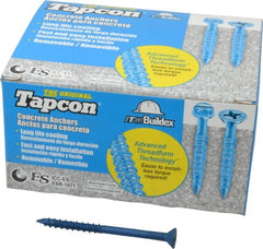 Made in USA - 1/4" Diam, 3-1/4" OAL, Phillips Drive, Concrete Screw & Masonry Fastener - Steel, Blue Climaseal Finish, Includes Drill Bit - Exact Tooling