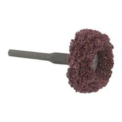 Superior Abrasives - 1-1/2" Diam x 1" Thick, Soft Mounted Satin Disc Buffing Wheel - 3 Ply, Fine Grade, 1/8" Shank Diam, 13,000 RPM - Exact Tooling