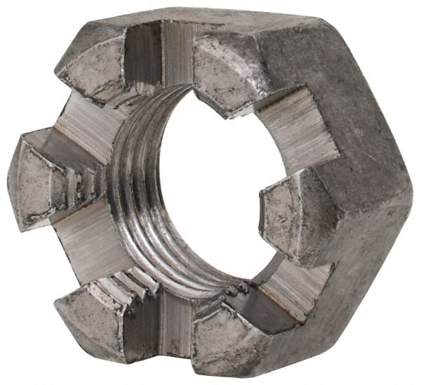 Value Collection - 1/2-20 UNF Grade 2 Steel Slotted Locknut - 3/4" Width Across Flats, 7/16" High, Uncoated - Exact Tooling