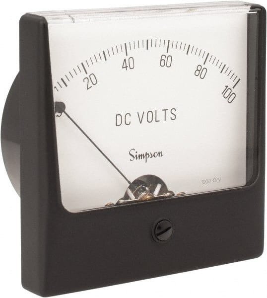 Simpson Electric - Analog, DC Voltmeter, Panel Meter - 60 Hz, 1000 Ohms at 60 Hz, 100 VDC - Exact Tooling