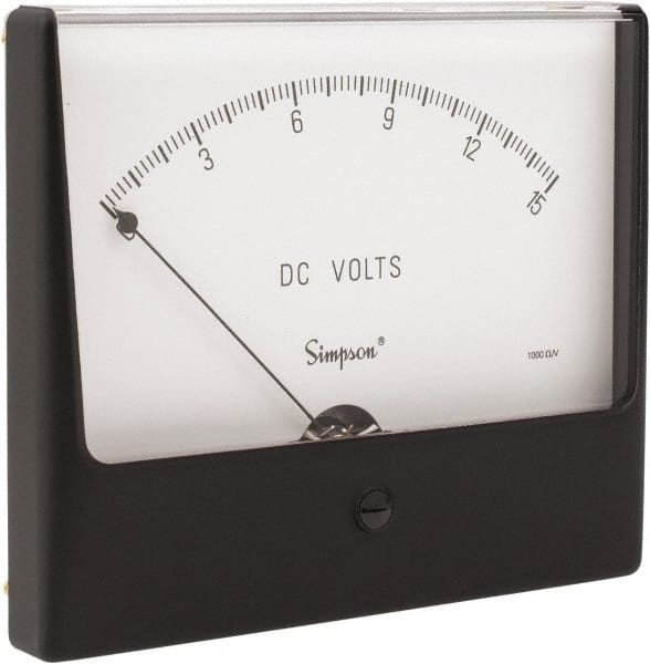Simpson Electric - Analog, DC Voltmeter, Panel Meter - 60 Hz, 1000 Ohms at 60 Hz, 15 VDC - Exact Tooling