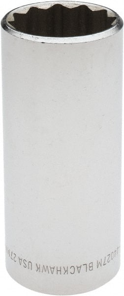 Blackhawk by Proto - 1/2" Drive, Deep Hand Socket - 12 Points, 3-3/32" OAL, Chrome Finish - Exact Tooling