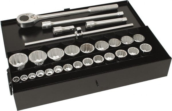 Blackhawk by Proto - 28 Piece 3/4" Drive Socket Set - 12 Points, 3/4" to 1-7/16" Range, Inch Measurement Standard - Exact Tooling