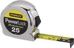 Stanley - 25' x 1" Yellow Blade Tape Measure - 1/16" Graduation, Inch Graduation Style, Silver Case - Exact Tooling