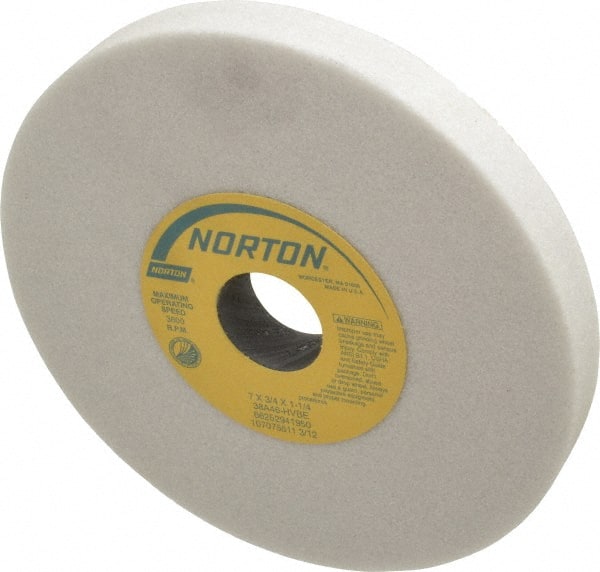 Norton - 7" Diam x 1-1/4" Hole x 3/4" Thick, H Hardness, 46 Grit Surface Grinding Wheel - Aluminum Oxide, Type 1, Coarse Grade, 3,600 Max RPM, Vitrified Bond, No Recess - Exact Tooling