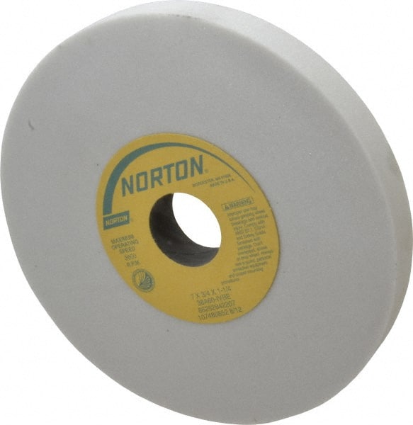 Norton - 7" Diam x 1-1/4" Hole x 3/4" Thick, I Hardness, 60 Grit Surface Grinding Wheel - Aluminum Oxide, Type 1, Medium Grade, 3,600 Max RPM, Vitrified Bond, No Recess - Exact Tooling
