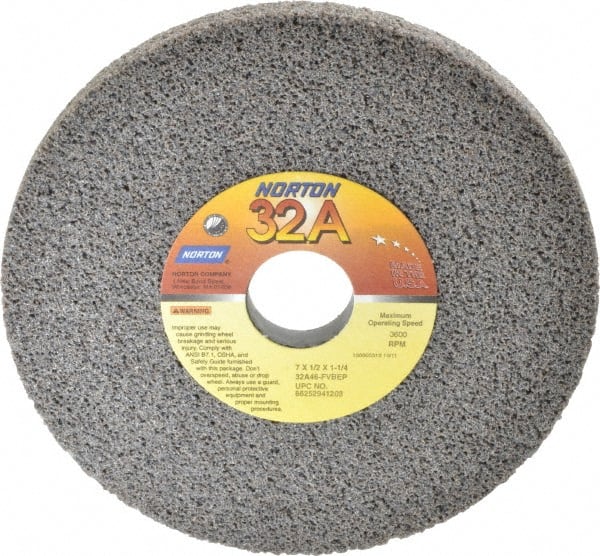Norton - 7" Diam x 1-1/4" Hole x 1/2" Thick, F Hardness, 46 Grit Surface Grinding Wheel - Aluminum Oxide, Type 1, Coarse Grade, 3,600 Max RPM, Vitrified Bond, No Recess - Exact Tooling