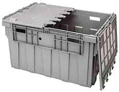Akro-Mils - 100 Lb Load Capacity Gray Polyethylene Attached-Lid Container - Stacking, Nesting, 34" Long x 24" Wide x 19.6" High, Lid Included - Exact Tooling