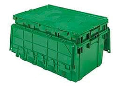 Akro-Mils - 100 Lb Load Capacity Green Polyethylene Attached-Lid Container - Stacking, Nesting, 27.1" Long x 16.9" Wide x 12-1/2" High, Lid Included - Exact Tooling