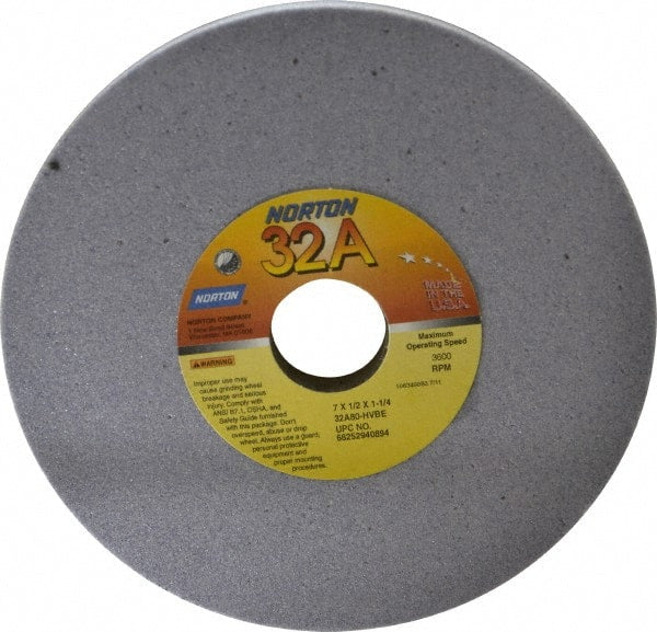 Norton - 7" Diam x 1-1/4" Hole x 1/2" Thick, H Hardness, 80 Grit Surface Grinding Wheel - Aluminum Oxide, Type 1, Medium Grade, 3,600 Max RPM, Vitrified Bond, No Recess - Exact Tooling