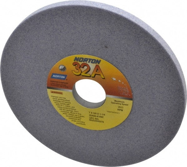 Norton - 7" Diam x 1-1/4" Hole x 3/8" Thick, K Hardness, 60 Grit Surface Grinding Wheel - Aluminum Oxide, Type 1, Medium Grade, 3,600 Max RPM, Vitrified Bond, No Recess - Exact Tooling