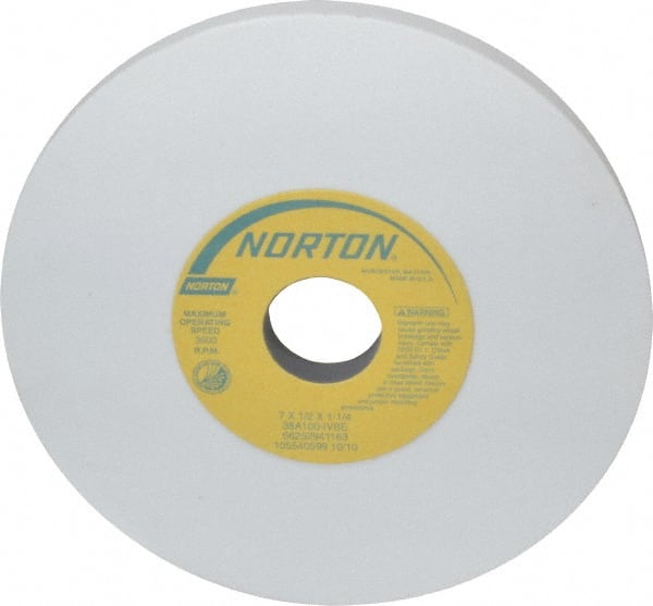 Norton - 7" Diam x 1-1/4" Hole x 1/2" Thick, I Hardness, 100 Grit Surface Grinding Wheel - Aluminum Oxide, Type 1, Fine Grade, 3,600 Max RPM, Vitrified Bond, No Recess - Exact Tooling